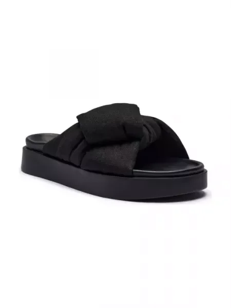INUIKII Șlapi OVERSIZED cu adaos de piele negru