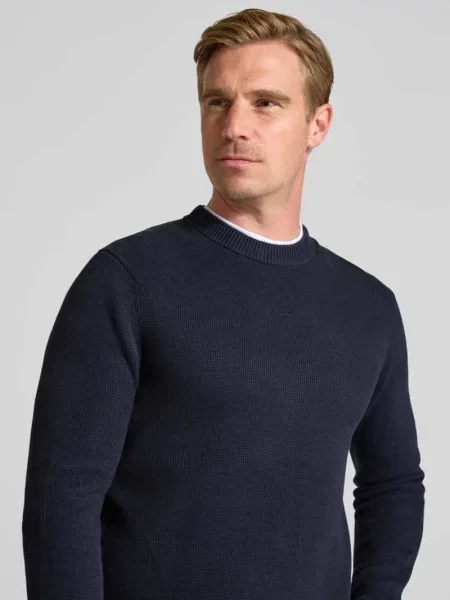 Sweter z dzianiny o kroju regular fit z czystej bawełny model ‘DANE’ Selected Homme granatowy