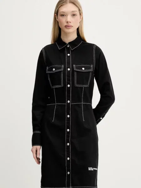 Karl Lagerfeld Jeans rochie din denim negru midi drept alb