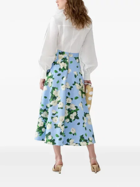 Gėlėtas raštuotas midi sijonas Carolina Herrera mėlyna