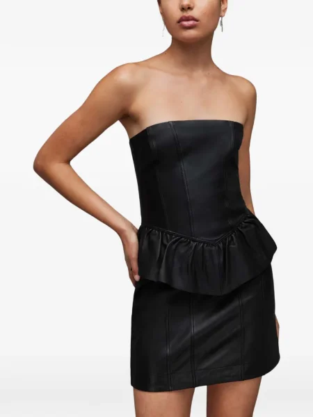 Rochie mini Allsaints cu volane de costum negru