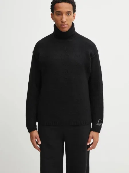 C.P. Company sweter z dodatkiem wełny ciepły z golferm czarny