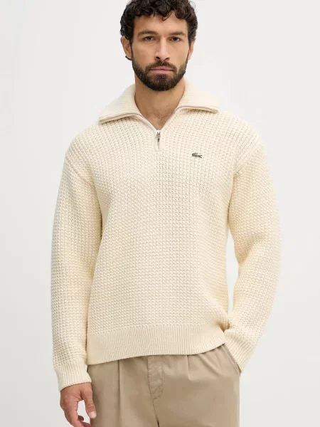 Lacoste pulover din amestec de lână călduros cu guler bej