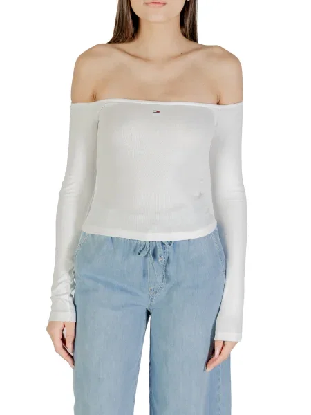 Bluzka Tommy Hilfiger Jeans z długim rękawem biała