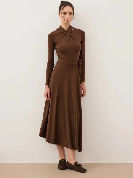 Bizuu sukienka ROTTA midi rozkloszowana ROTTA brązowy