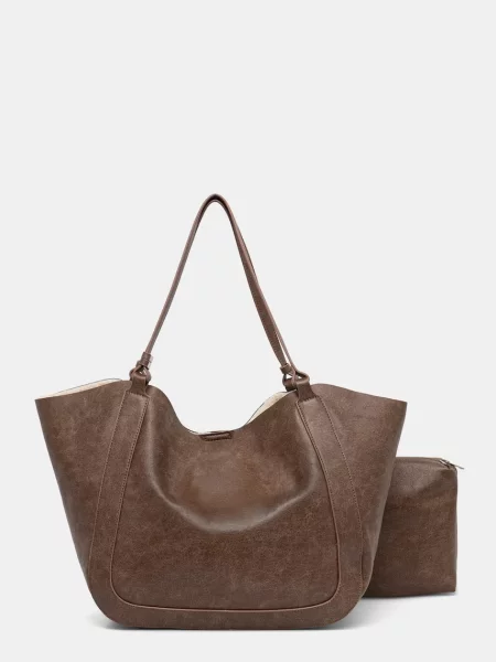 Answear.LAB torebka shopper z imitacji skóry brązowa