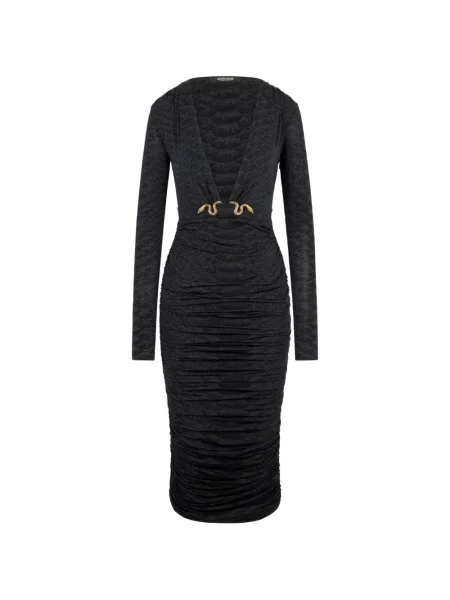 Rochie midi Roberto Cavalli cu model piele de șarpe negru