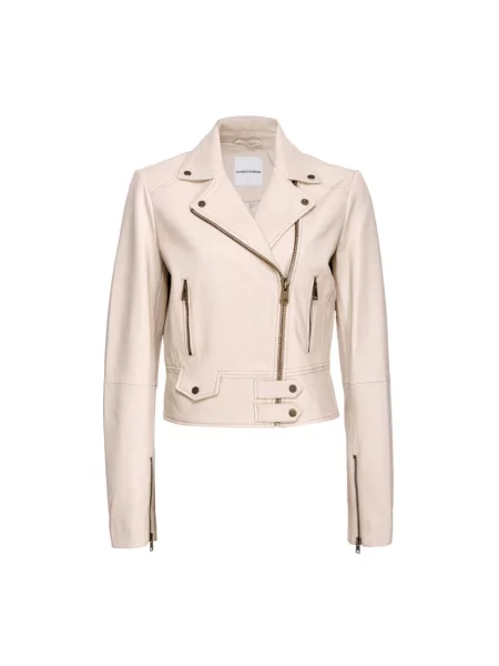 Kurtka skórzana Pinko biker beżowa