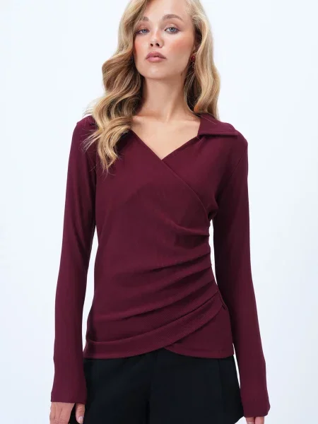 Trend Alaçatı Stili Tricou burgundy roșu