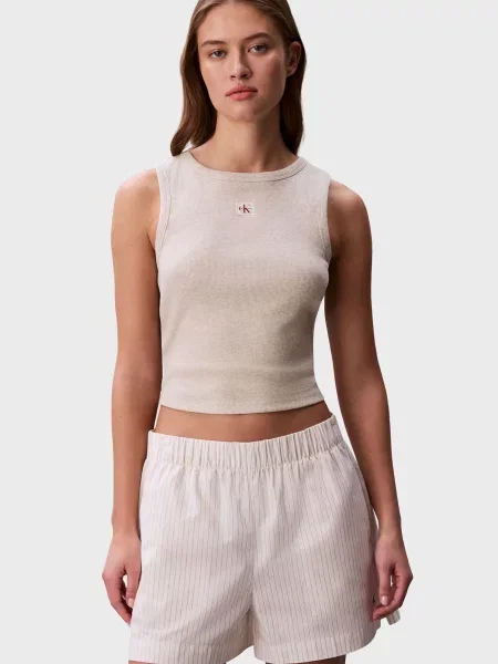 Джинсовые шорты Calvin Klein Jeans в полоску из поплина белые