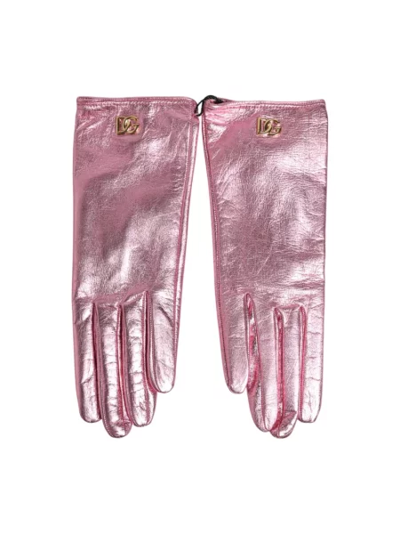 Rękawiczki Dolce And Gabbana skórzane z logo różowe