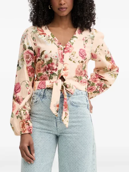 Bluză Guess cu model floral cu imagine cu legături roz