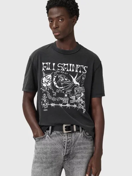 AllSaints tricou din CHINGFORD cu imprimeu gri