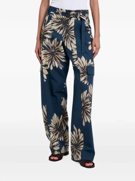 Pantaloni palazzo Brunello Cucinelli cu model floral cu imagine albastru