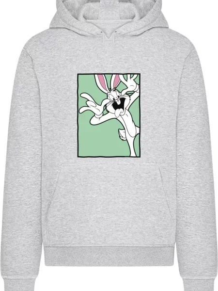 Merchcode Mikina Looney Tunes Bugs Bunny Funny Face šedý melír / mátová / černá bílá