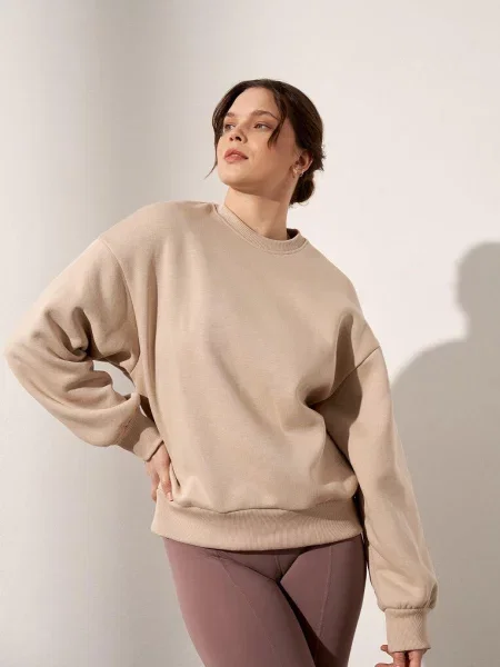 Bluza do jogi Moonholi Just Perfect oversize z bawełnianej dzianiny beżowa