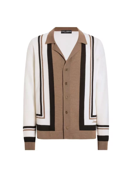 Długi kardigan Dolce And Gabbana wełniany w paski beżowy