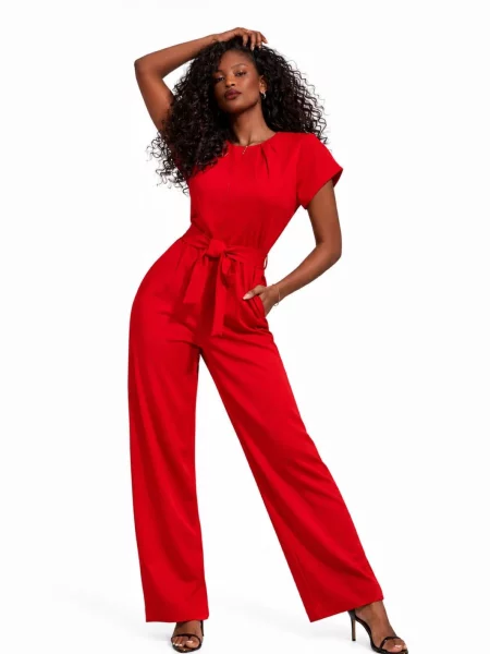BIBI SAKALIEVA Salopeta Red Wide-Leg Jumpsuit cireș roșu