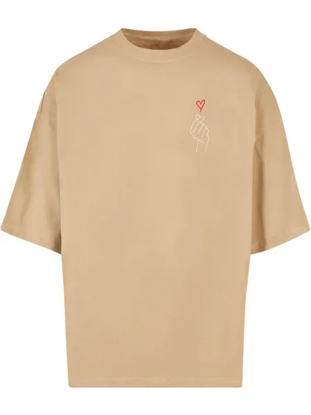 Merchcode Tričko K Heart tmavě béžová / červená bílá