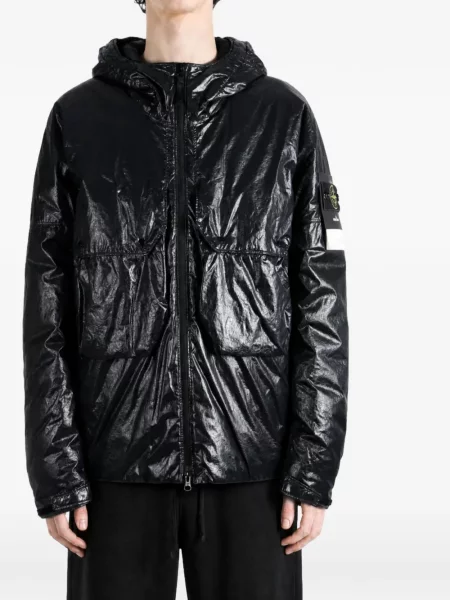 Пухено яке Stone Island с качулка камъни черно