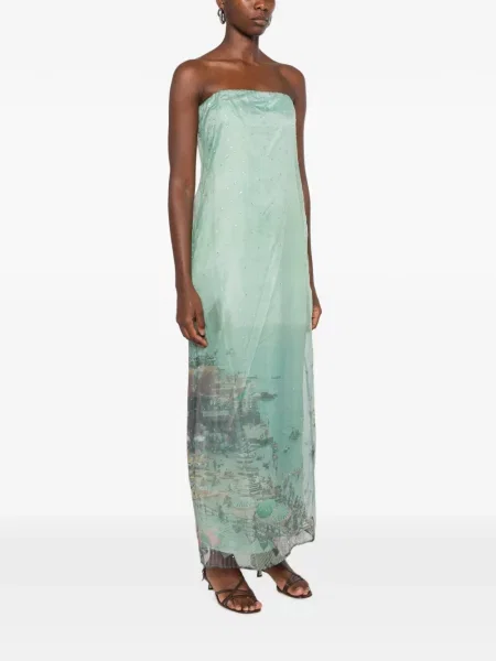 Rochie maxi Staud fără bretele verde