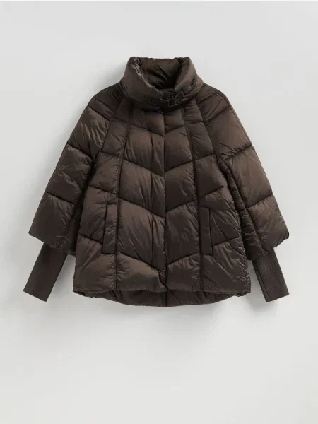 Reserved Geacă matlasată cu guler înalt maro-închis maro