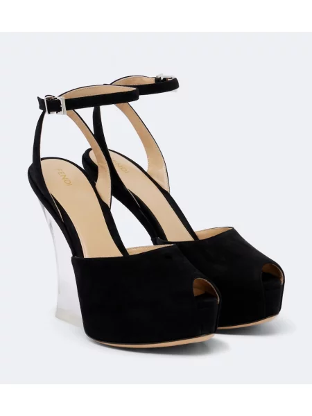 Pantofi cu toc Fendi din piele de căprioară cu platformă negru