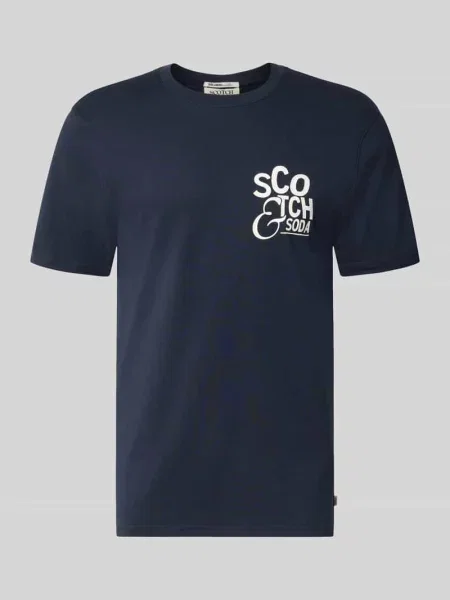 Koszulka z nadrukiem logo krój regular fit Scotch & Soda granatowa