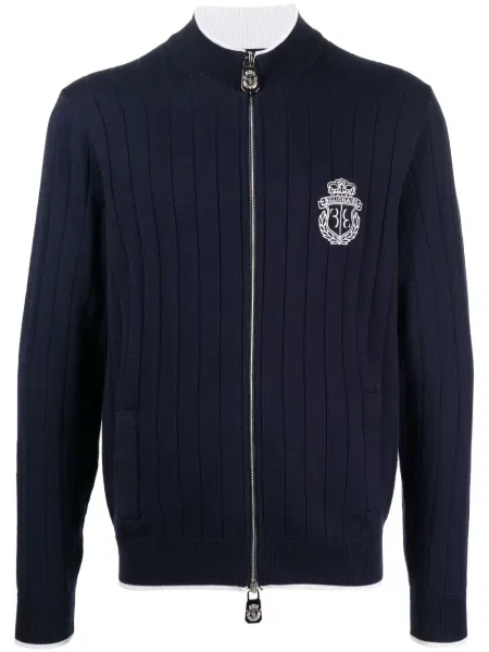 Pulover Billionaire cu broderie tricotate albastru