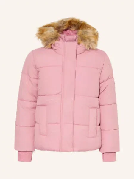 Abercrombie & Fitch Prošívaná Bunda S Odnímatelnou Umělou Kožešinou světle / světle hnědá fialová