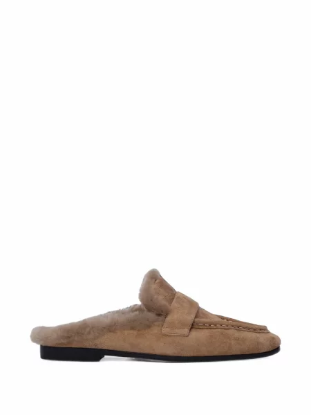 Papuci tip mules Black Suede Studio din piele de căprioară fără toc negru