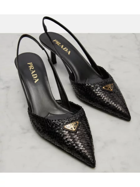 Pantofi cu toc Prada din piele slingback negru