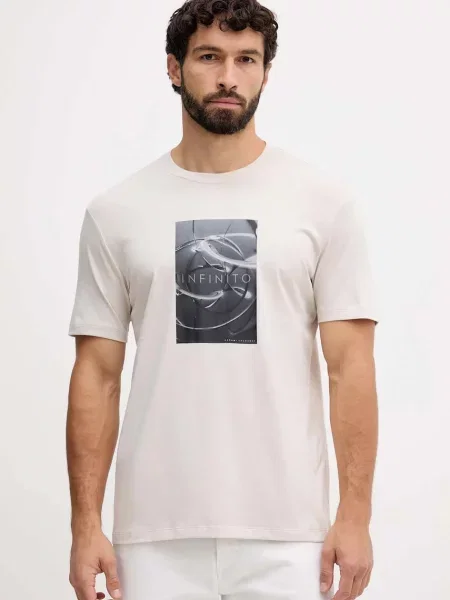 Тениска Armani Exchange с принт бежово