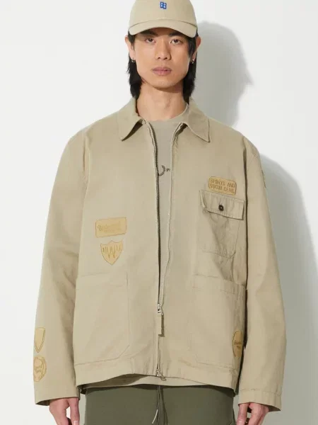 Džínová bunda Universal Works Gower zelená přechodná béžová