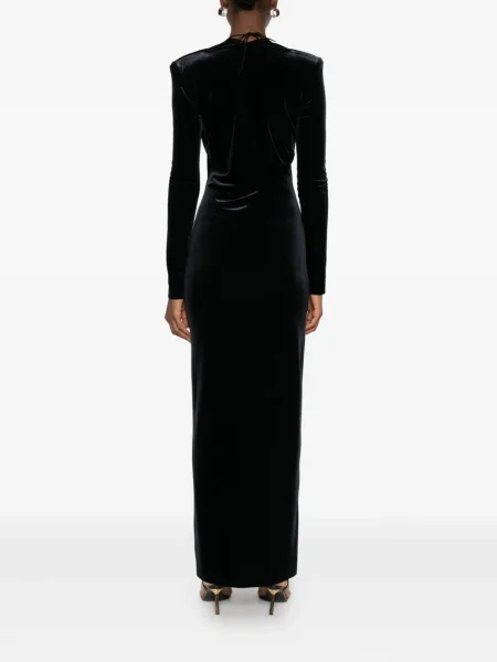 Rochie maxi Amazuìn de catifea cu decolteu în V de costum negru