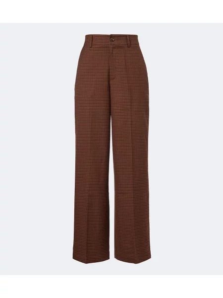 Pantaloni Varley în carouri din țesătură twill maro