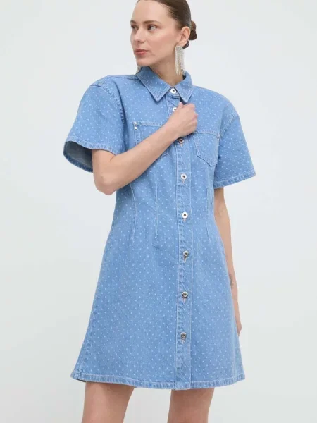 Custommade sukienka jeansowa Jamilah Dots mini prosta niebieski