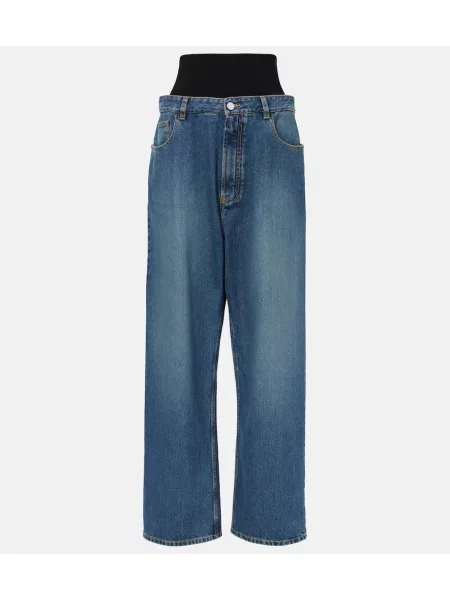 Proste jeansy Alaïa z wysoką talią z dżerseju niebieskie