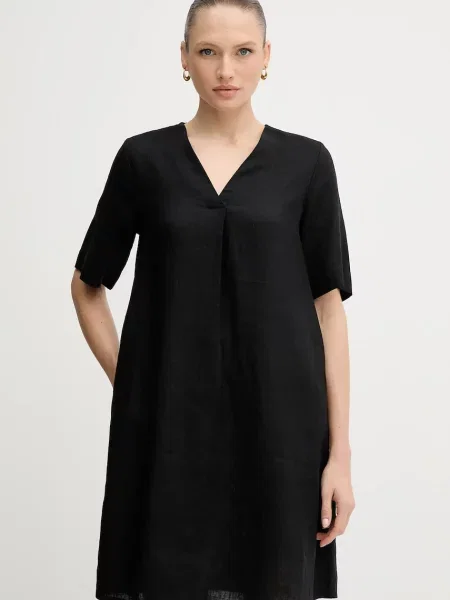 Lanena obleka United Colors of Benetton črna