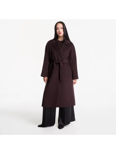 Kabát Calvin Klein Classic Df Wool Wrap Coat Dark Brown M hnědý