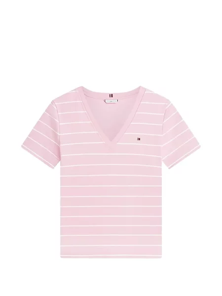 Tricou Tommy Hilfiger cu decolteu în V roz