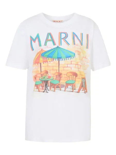 Tricou Marni cu imagine scurt alb