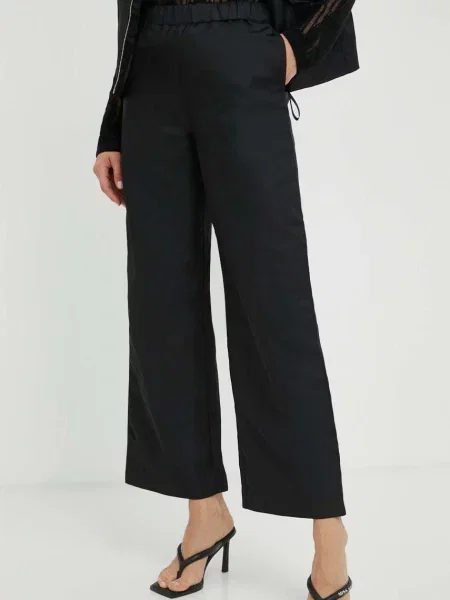 Панталон Lovechild с широка каройка с висока талия черно