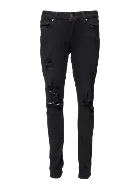 Blugi skinny Paige zdrențuiți skinny fit negru