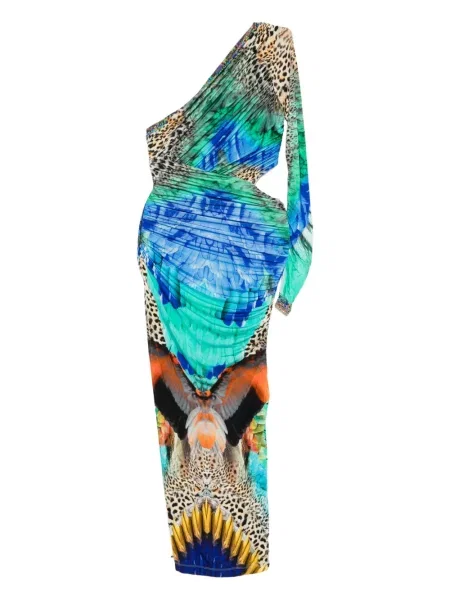 Rochie Camilla cu imagine cu un umăr gol de costum albastru