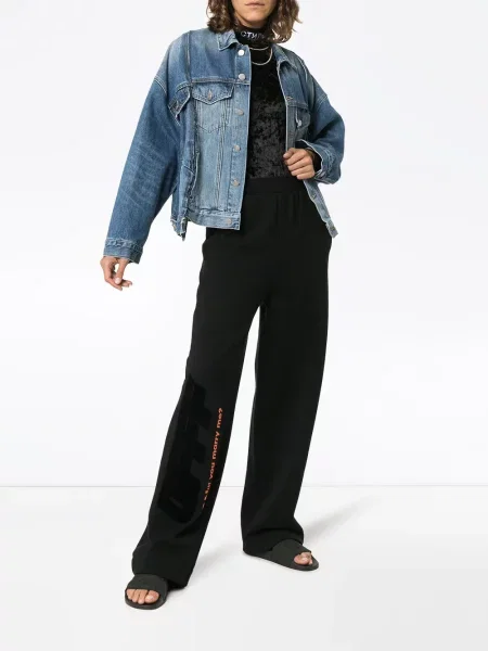 Pantaloni Off-white cu talie înaltă cu imagine alb