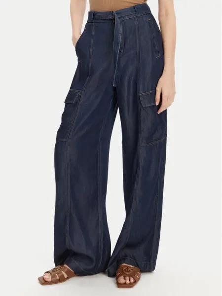 Guess Jeans hlače Mornarsko Wide Leg modra