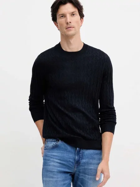 Пуловер с вълна Armani Exchange от лека материя тъмносиньо