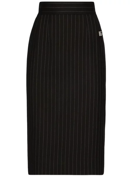 Fustă midi Dolce & Gabbana de lână cu dungi până la genunchi negru
