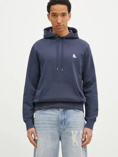 Maison Kitsuné hanorac de Chillax Patch Regular Hoodie barbati marin cu glugă cu imprimeu albastru